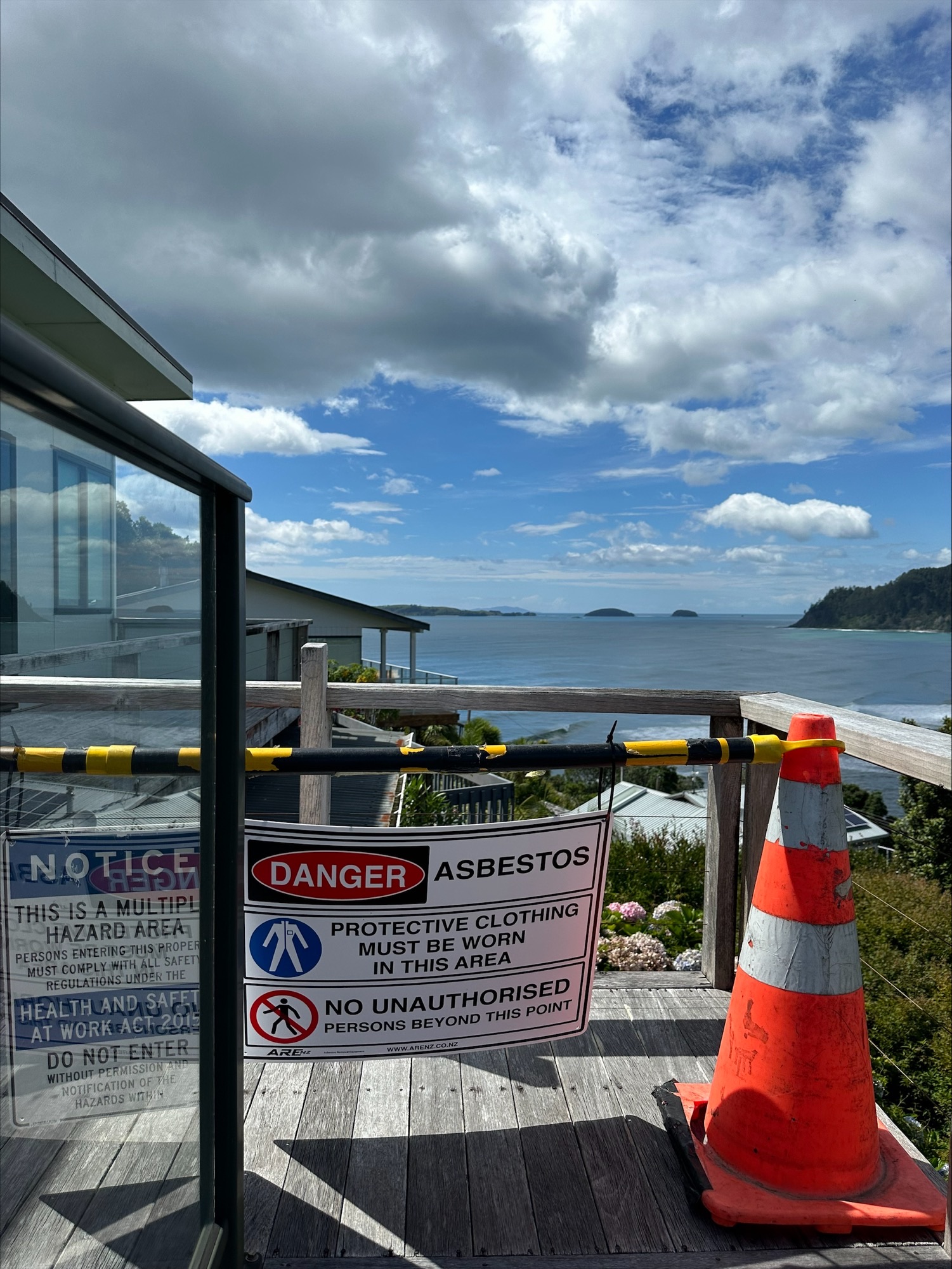 Asbestos warning signs at a residential property